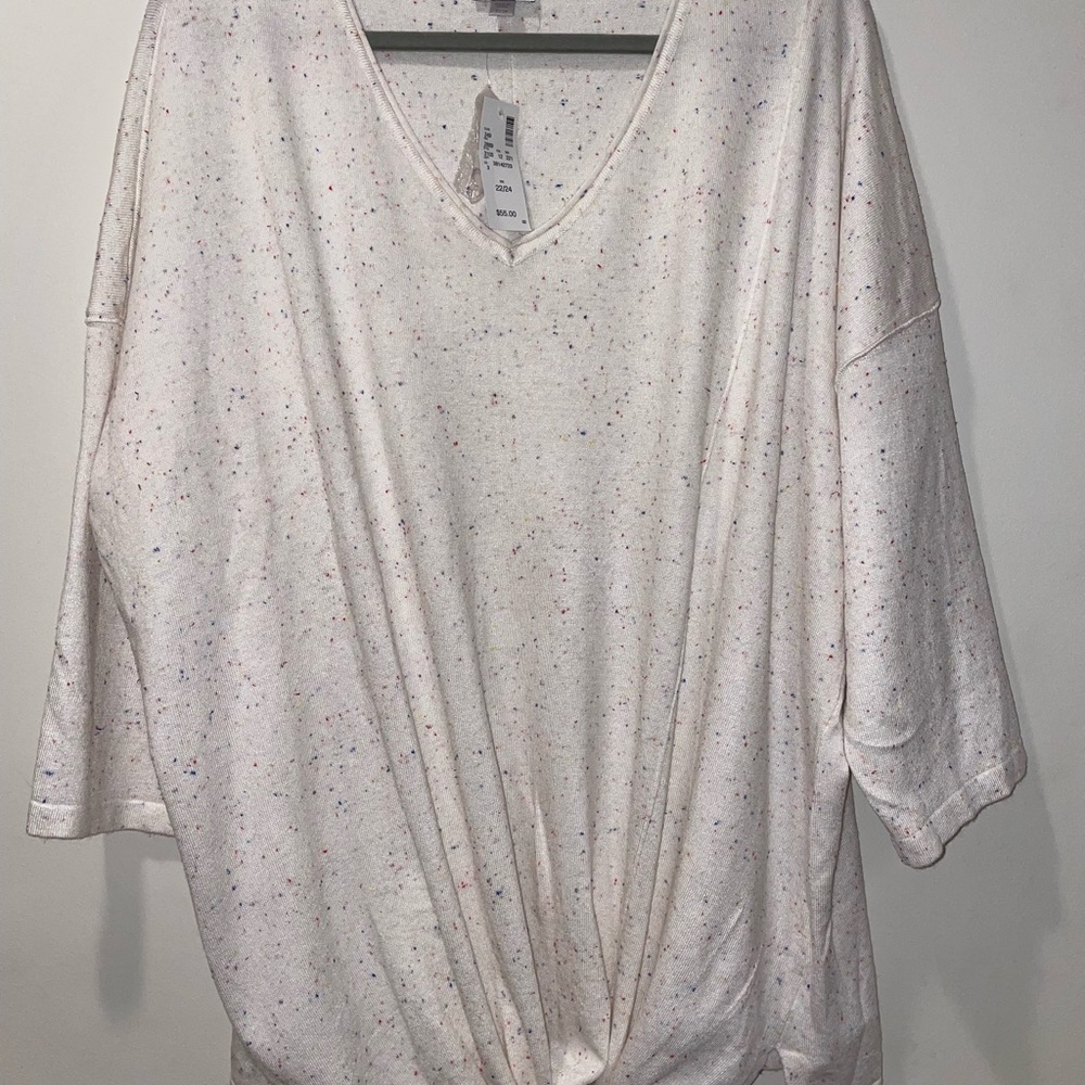 Womens Avenue White Oversized V-Neck Sweater with Tie Front